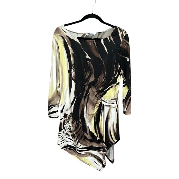 Nygard Womens Stretchy Watercolor Tiger Pattern Ruched Side Tunic Top Size M - Picture 1 of 5